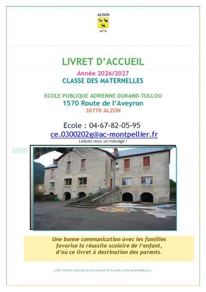 Livret Accueil Maternelles Alzon 2026 2027 Et Annexe