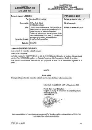 DP 26 Q 0205 - Arrêté