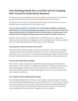 Aion Marketing Details How Local SEO and Geo-Targeting Drive Growth for South African Businesses