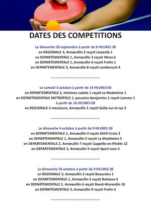 Dates competitions tennis de table 2026