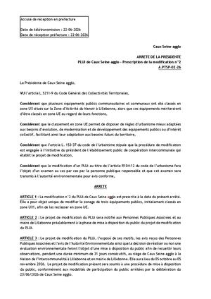Arrêté De Prescription De La Modification N°2 Du Plui