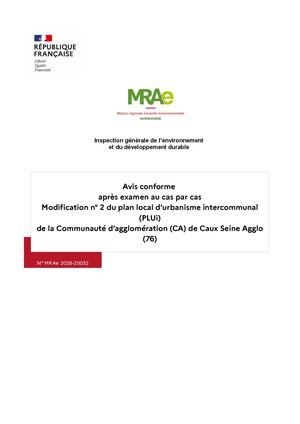 PLUi - Modification n°2 - Avis reçus des personnes publiques associées et de l’Autorité Environnementale