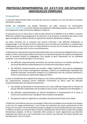 Protocole Departemental De Gestion Des Situations Individuelles Complexes E Info