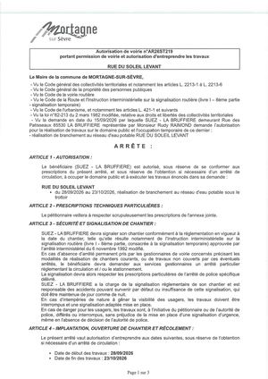 Ar26st219 Av Portant Permission De' Voirie Et Autorisation D'entreprendre Les Travaux Du 28 09 Au 23 10 2026