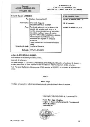 DP 26 Q 0203 - Arrêté