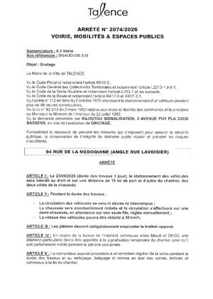 ARRETE 2074 2026 - GRUTAGE 94 RUE DE LA MEDOQUINE LE 23 09 2026 - Publié Le 17 09 2026
