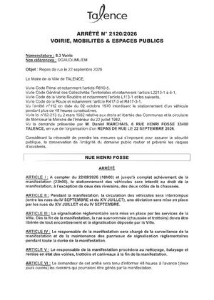 Arrete 2120-2026-Repas De Rue Rue Henri Fosse Le 22-09-2026-Publié Le 17 09 2026