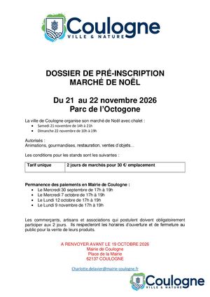 Dossier De Préinscription - marché de noel
