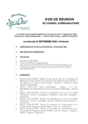 Ordre du jour conseil communautaire du 23 09 2026