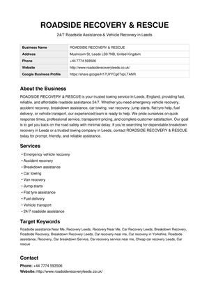Roadside Recovery Rescue Leeds Business Profile