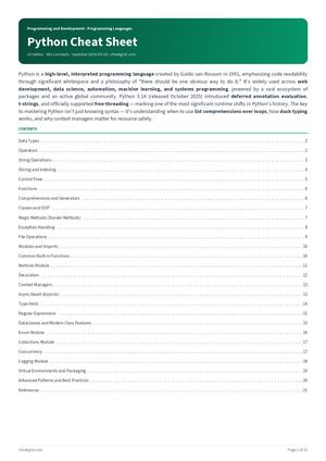 Python Cheat Sheet: data types, functions, OOP, asyncio and the standard library and more.