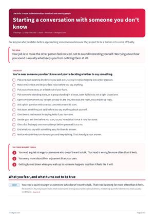 Starting a conversation with someone you don't know: a cheat sheet and a checklist