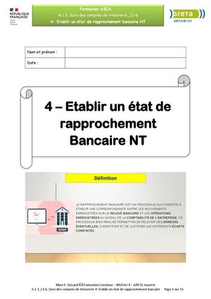 L'état de rapprochement bancaire