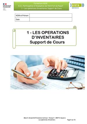 Opérations d'inventaire