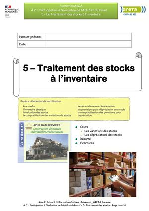 Stock à l'inventaire