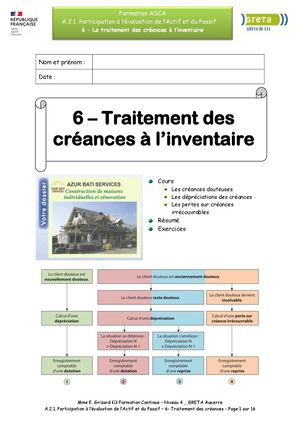 Créances à l'inventaire