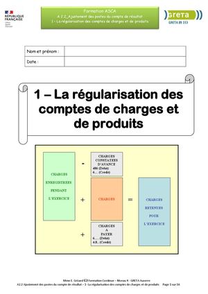 Régularisation des comptes de Charges Et De Produits