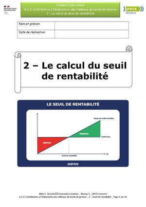 Seuil De rentabilité