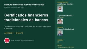 Certificados financieros tradicionales de bancos