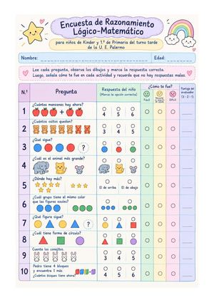 Encuesta de razonamiento lógico-matemático aplicada a los niños de Kínder y 1.º de Primaria