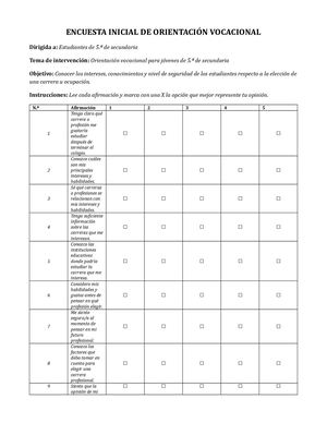 Encuesta Inicial Orientacion Vocacional 5to Secundaria