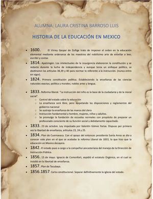 Linea Del Tiempo De La Historia De La Educacion En Mexico Laura Cristina Barroso Luis