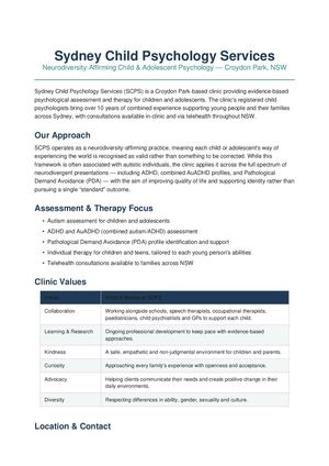 Sydney Child Psychology Services Overview