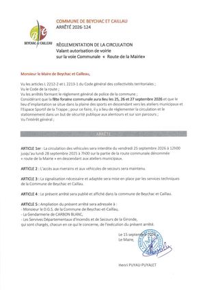 Arrêté 2026 124 Mairie Fête Foraine