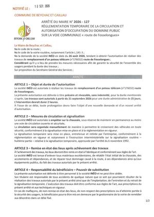 Arrêté 2026 127 Ineo Remplcmt Poteau Télécom Rte Intendant