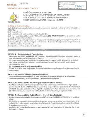 Arrêté 2026 130 Sud Ouest Marbrerie Pref