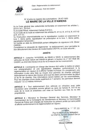 26 AT 1450  Reglementation Du Stationnement Rue De Cagny Jusqu'au 14 10 2026- Publiée Le 18 09 2026