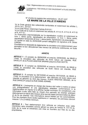 26 AT 1437  Reglementation Du Stationnement Et De La Circulation Rue Daveluy, Rue Gaudissart Et Place Aristide Briand - Publiée Le 18 09 2026