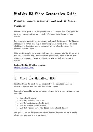 Mini Max H3 Video Generation Guide – Prompts, Camera Motion & Ai Video Workflow