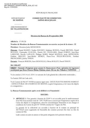DECB 2026 027 TPN Décision Bureau Garantie Emprunt Taponas_ Rue Des Villards