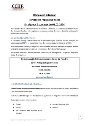 Règlement intérieur du portage de repas