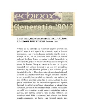 Lucian Tamas – Spargerea cercului sau călător pe autostrăzile himerei | Text critic de Victor Cubleșan