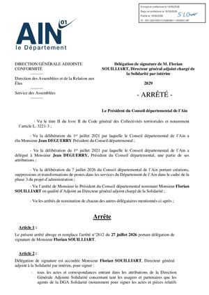 Arrêté Délégation Florian SOUILLIART