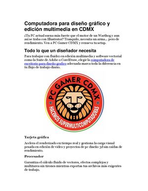 Computadora Para Diseño Gráfico Y Edición Multimedia En Cdmx