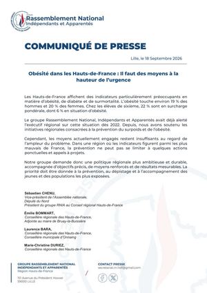 CP - Obésité dans les Hauts-de-France : Il faut des moyens à la hauteur de l'urgence
