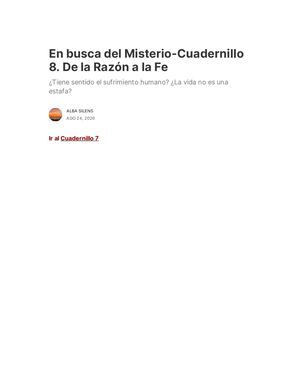 En Busca Del Misterio Cuadernillo 8 De La Razón A La Fe