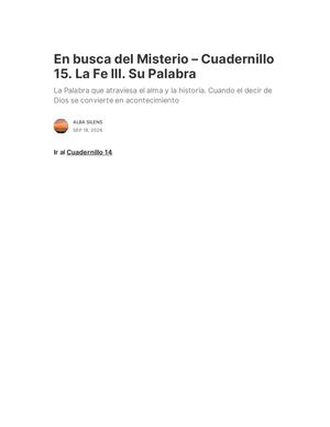 En Busca Del Misterio – Cuadernillo 15 La Fe Iii Su Palabra