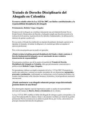 Tratado De Derecho Disciplinario Del Abogado En Colombia