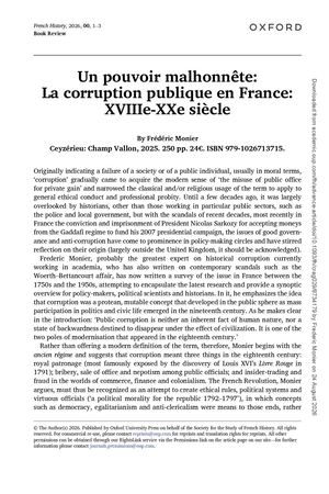 Cr Un Pouvoir Malhonnête French History