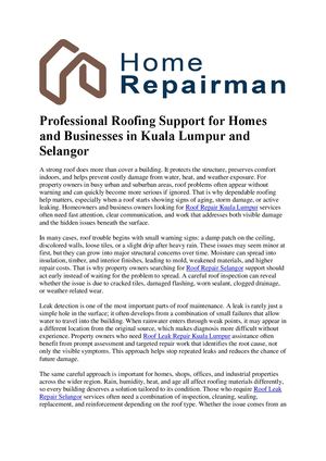 Roof Leak Repair Kuala Lumpur