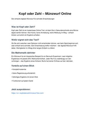 Kopf Oder Zahl Muenzwurf Online
