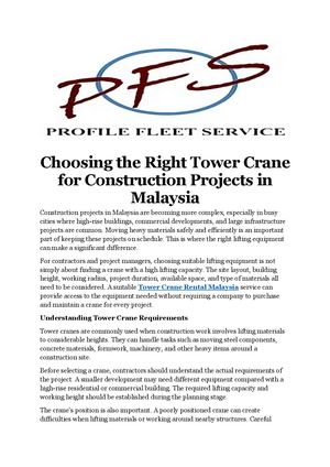 Tower Crane Rental Malaysia