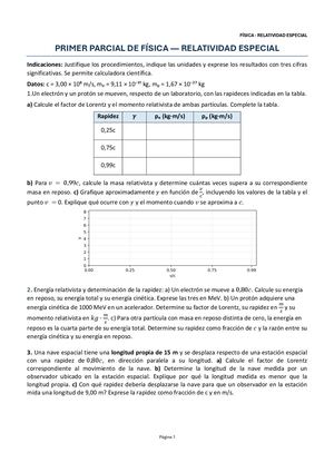 Parcial Fisica Relatividad Especial