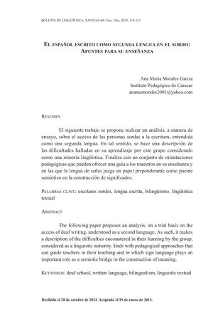 Español escrito como segunda lengua de un estudiante sordo