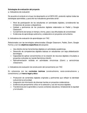 Estrategias De Evaluación Del Proyecto