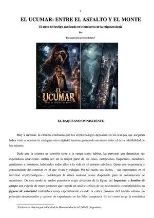 El Ucumar: Entre El Asfalto Y El Monte -El mito del testigo calificado en el universo de la criptozoología